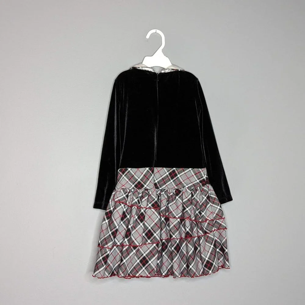 The Children's Place Long Sleeve Velvet & Plaid Holiday Dress Size 4